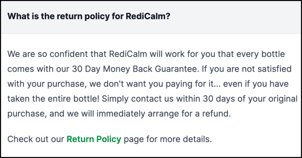 redicalm guarantee