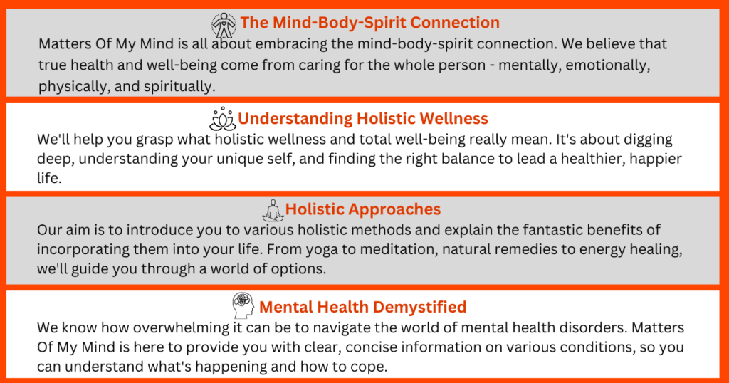 Matters Of My Mind Mission Statement set out in a grid format.